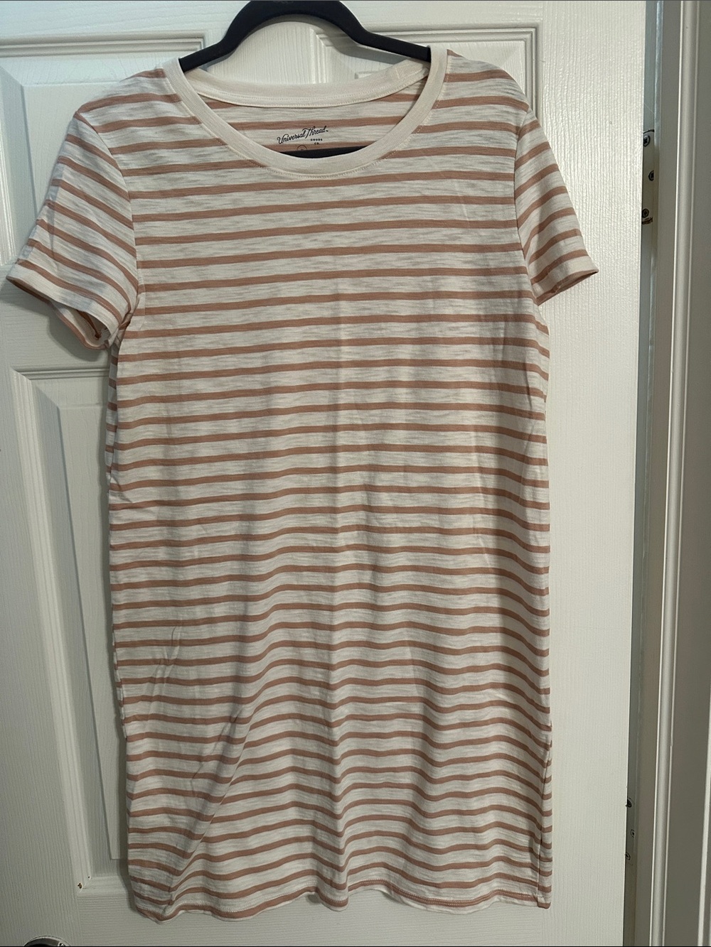 Universal Thread Cream and Tan Striped T-Shirt Mini Dress